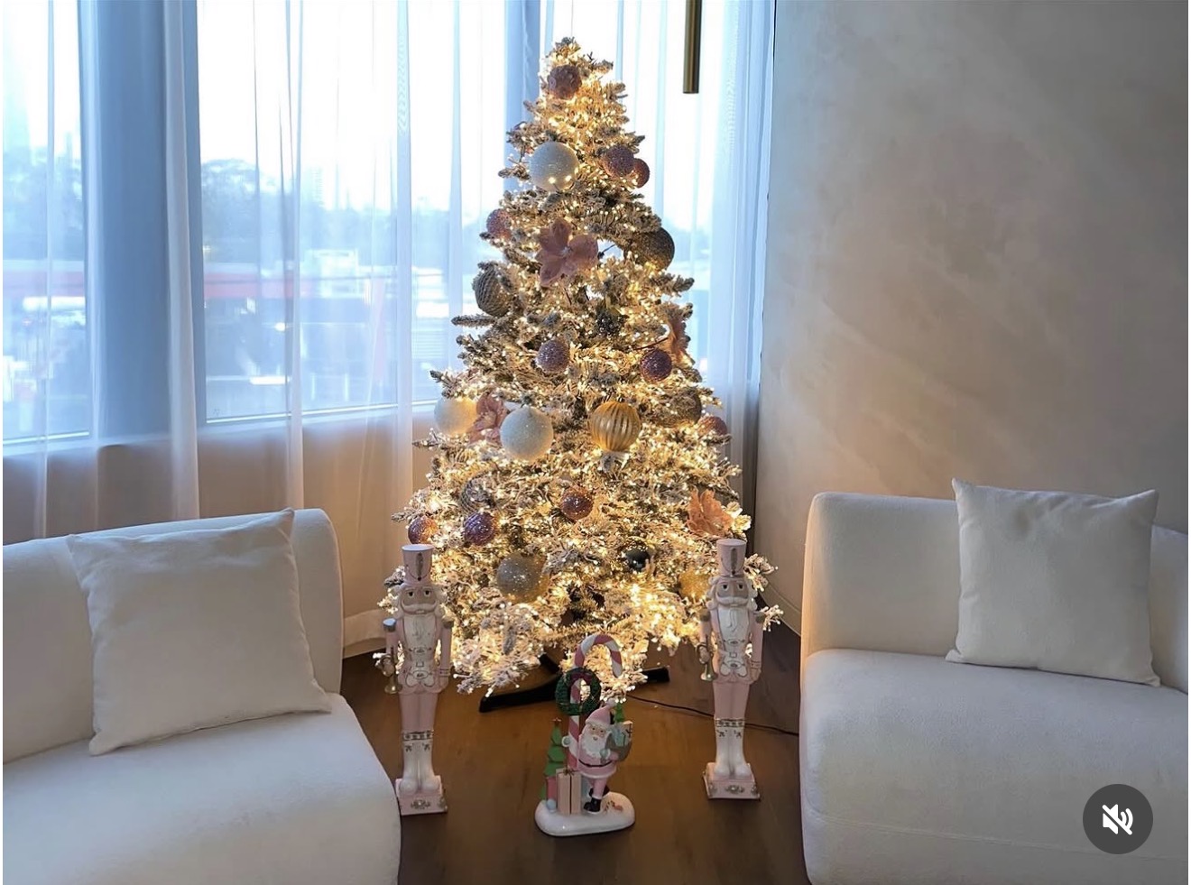 Professionally styled Christmas tree in a commercial waiting area